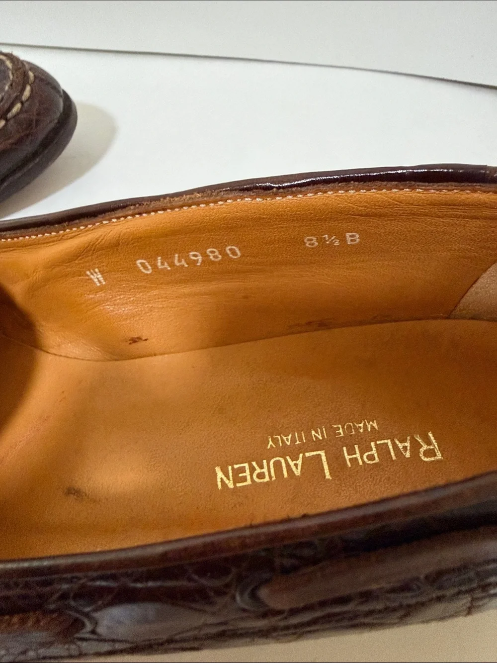 Vintage Ralph Lauren Dark Brown alligator skinLeather Loafers with Bow.